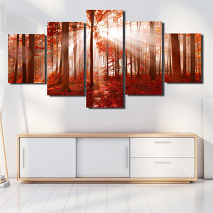 Sunshine Red Forest Canvas Painting 5 Panel Print Wall Art Picture Decor-118 (4)