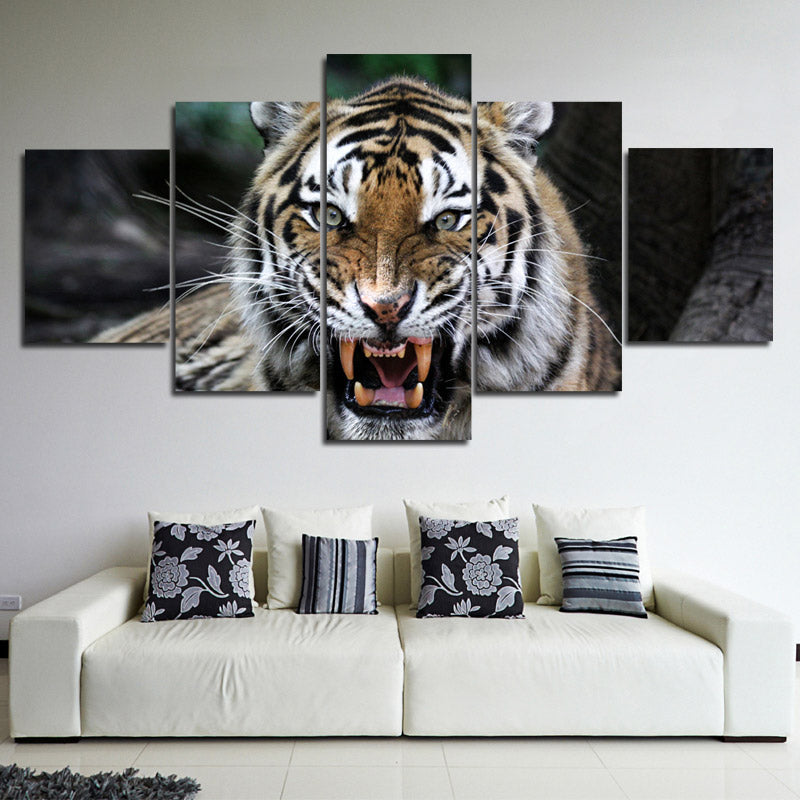 Tiger Roar Print Painting 5 Panel Modern Animal Canvas Picture Wall Art -124 (3)