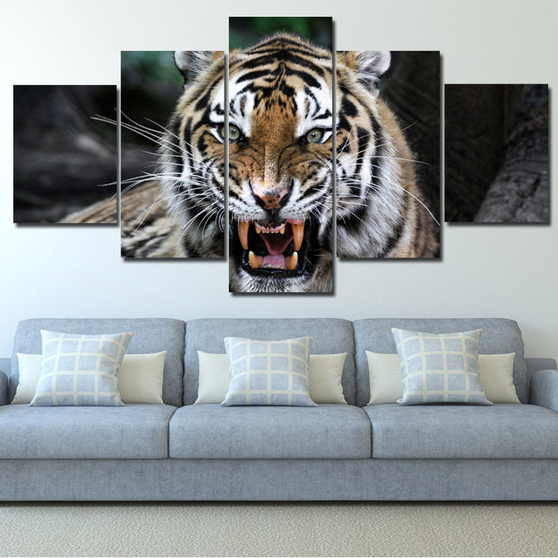 Tiger Roar Print Painting 5 Panel Modern Animal Canvas Picture Wall Art -124 (4)