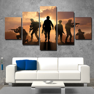 US Military Silhouettes 5 Panel Soldier Sunset Canvas Wall Art Print Poster-166 (2)