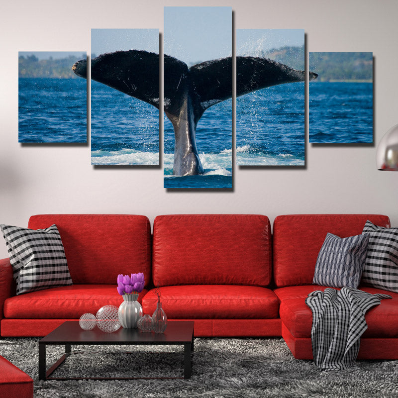 Whale Tail Painting Picture 5 Panel Canvas Printed Seascape Wall Art-121 (1)