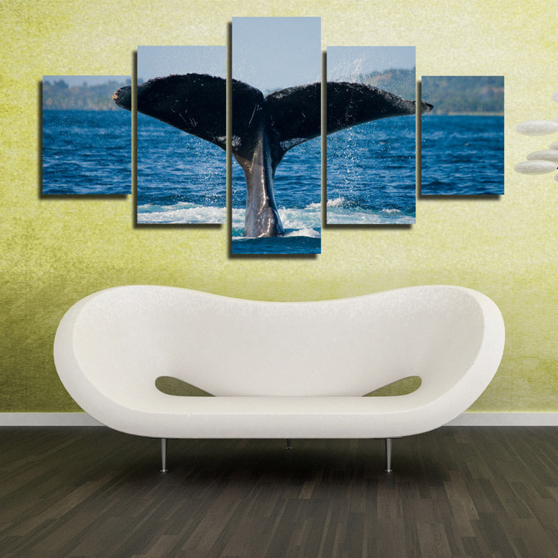Whale Tail Painting Picture 5 Panel Canvas Printed Seascape Wall Art-121 (2)