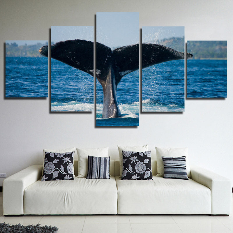 Whale Tail Painting Picture 5 Panel Canvas Printed Seascape Wall Art-121 (3)