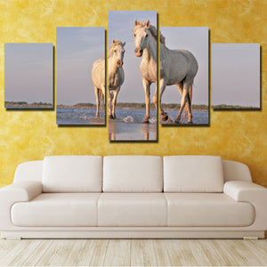 White Horse Painting 5 Panel Modern Canvas Print Art Picture Decor-129 (1)