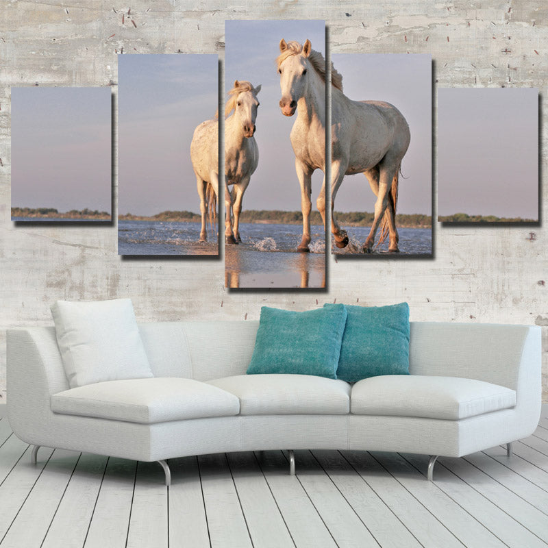 White Horse Painting 5 Panel Modern Canvas Print Art Picture Decor-129 (2)