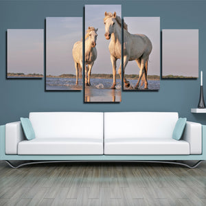 White Horse Painting 5 Panel Modern Canvas Print Art Picture Decor-129 (3)