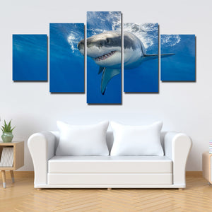 White Shark Swimming Print Picture 5 Panel Modern Canvas Wall Art Painting-116 (1)