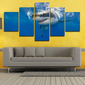 White Shark Swimming Print Picture 5 Panel Modern Canvas Wall Art Painting-116 (4)
