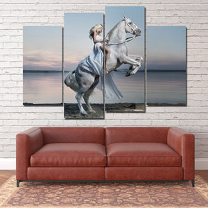 Woman with White Horse Canvas Print 4 Panel Modern Wall Art Painting-126 (3)